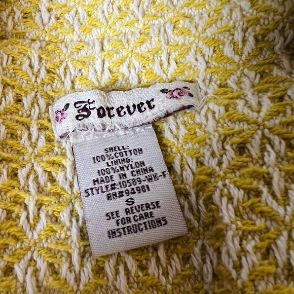 Forever Coat Retro Pockets Knit Yellow White Size XS - Picture 8 of 8